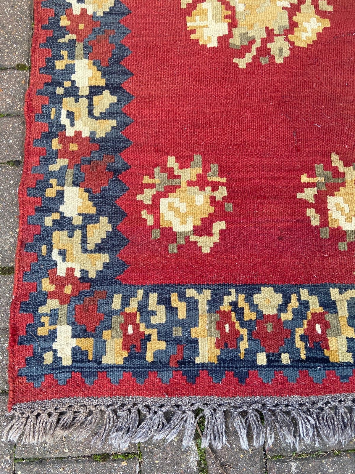 Vintage Large Kilim Rug In Red, Dark Blue/Black   Character Rug 144cm X 89cm photo furniture