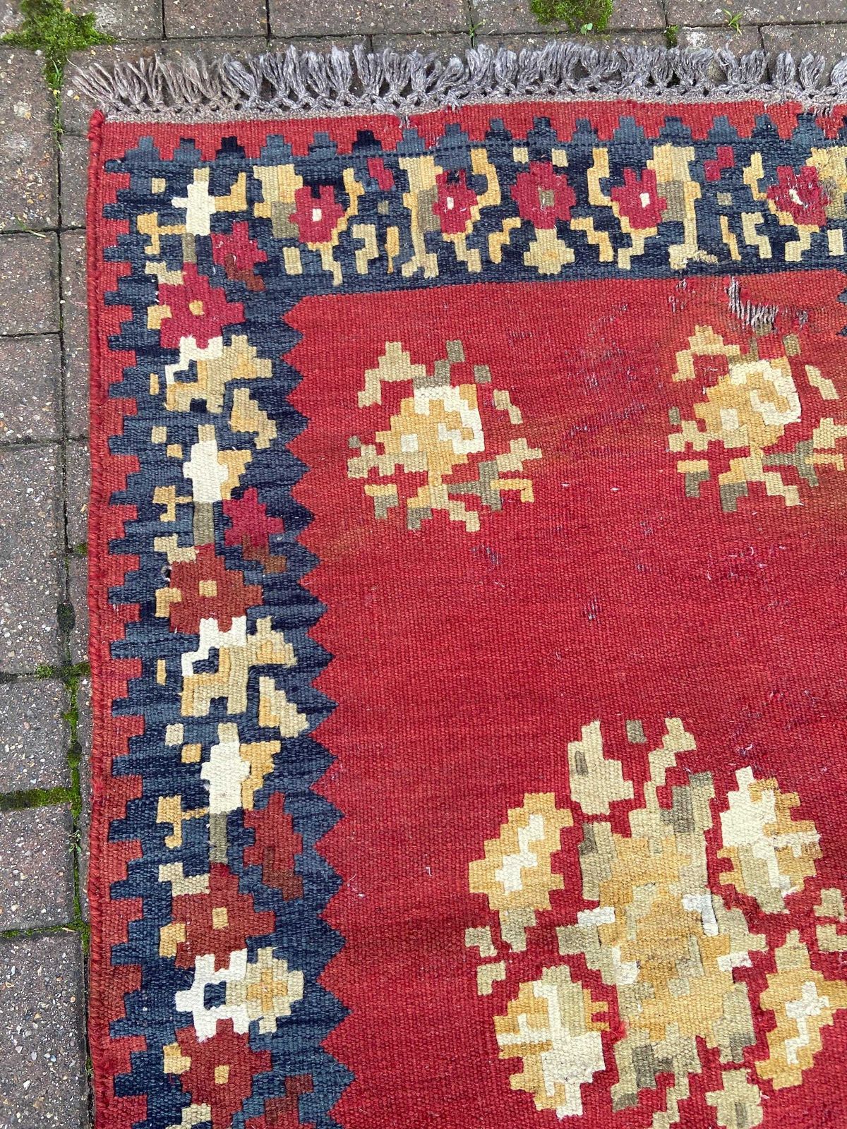 Vintage Large Kilim Rug In Red, Dark Blue/Black   Character Rug 144cm X 89cm photo Textiles