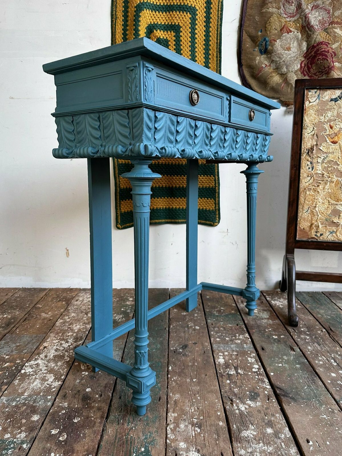 Antique French 2 Drawer Console Table Overpainted In Annie Sloan C.1900 photo furniture