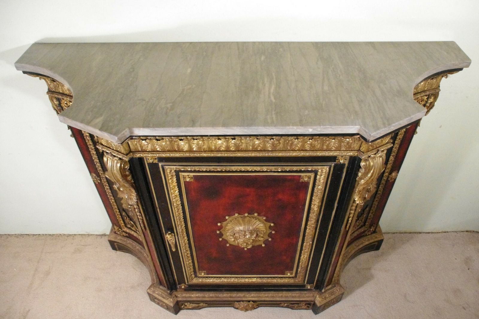 19th Century French Gilt Metal Mounted Ebonised Cabinet With Marble Top photo Furniture