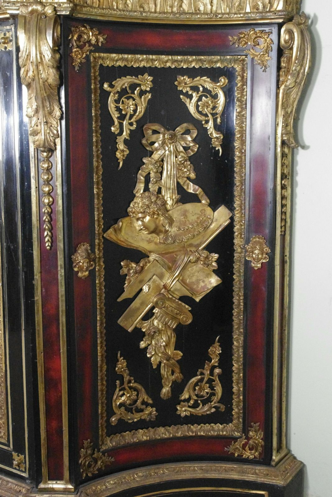 photo furniture 19th Century French Gilt Metal Mounted Ebonised Cabinet With Marble Top