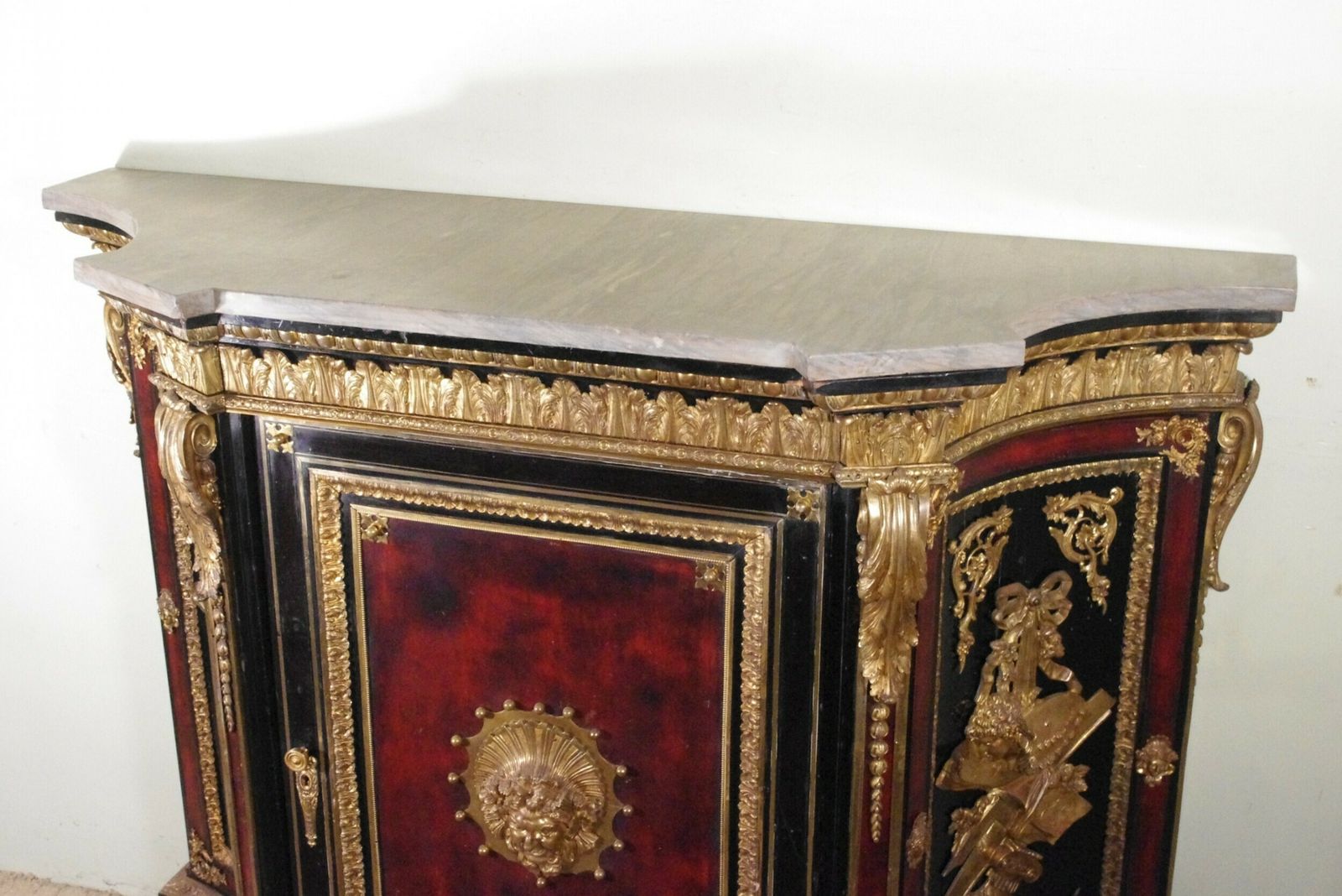 photo buy 19th Century French Gilt Metal Mounted Ebonised Cabinet With Marble Top