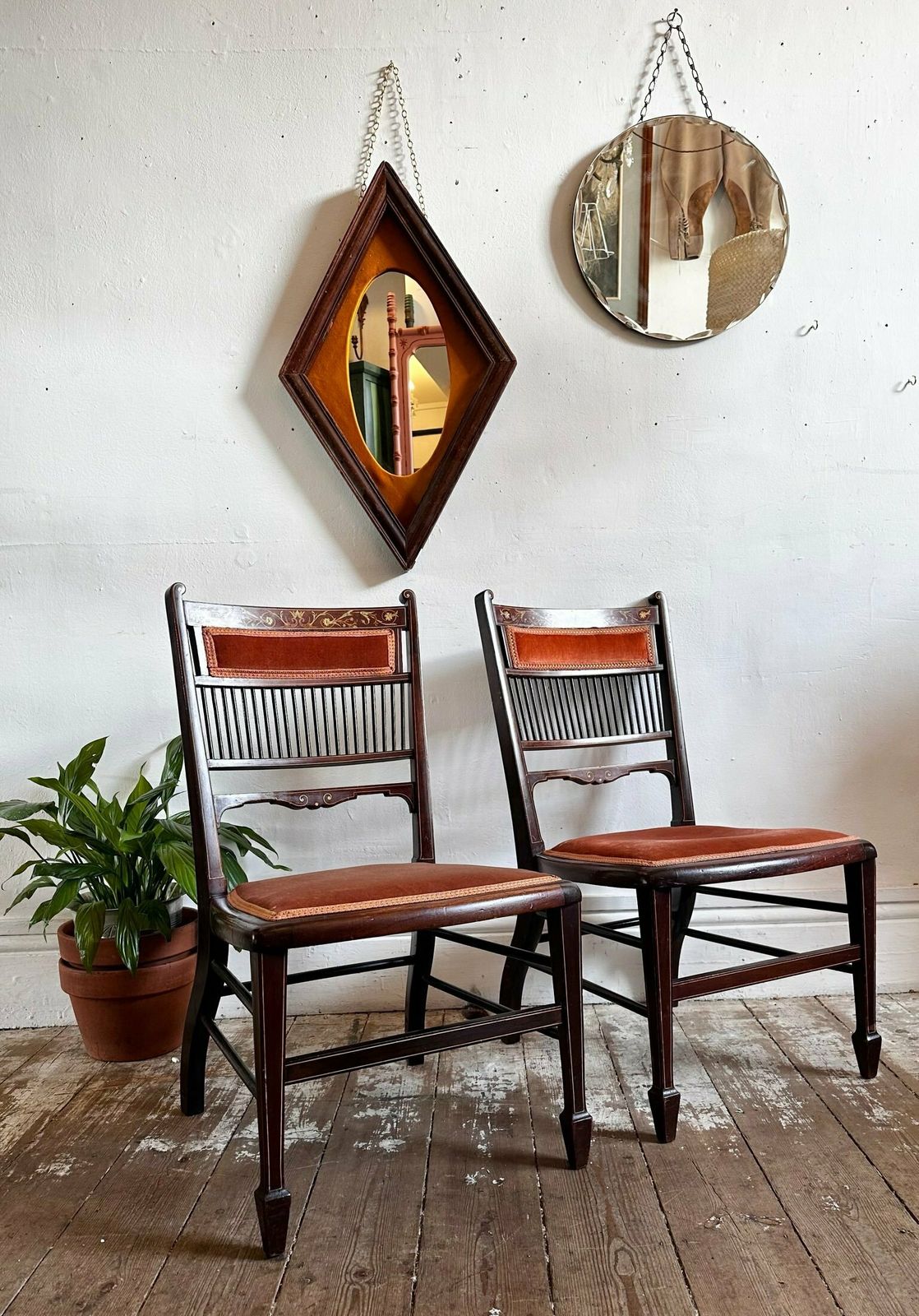 Pair Of Upholstered Mahogany Marquetry Chairs, Bone And Boxwood Details photo 313.0