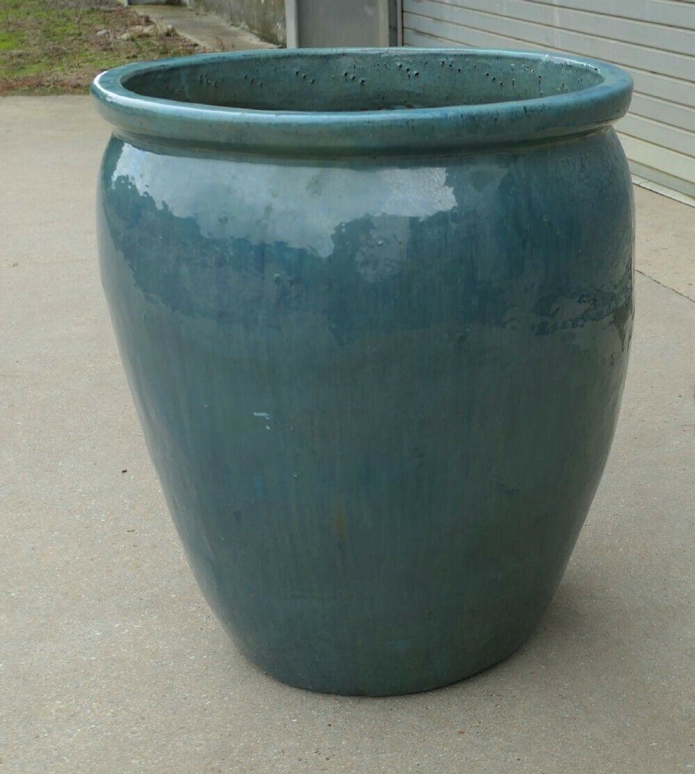 Large French Terracotta Turquoise Blue Garden Tree Planter photo 1020.0