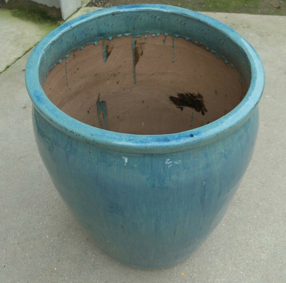 Large French Terracotta Turquoise Blue Garden Tree Planter photo buy