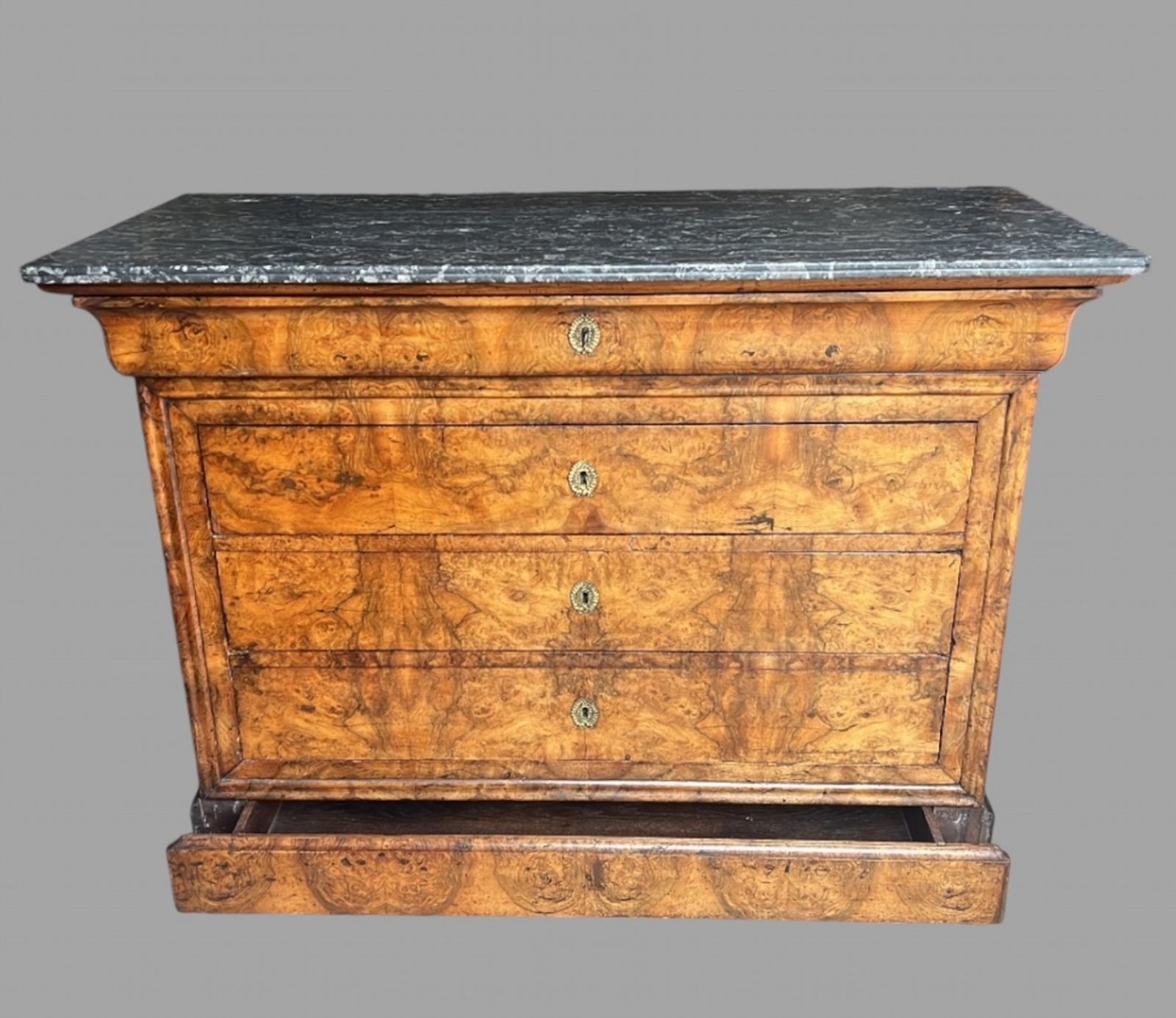 A 19th Century French Louis Phillipe Era Burr Walnut Commode photo for sale