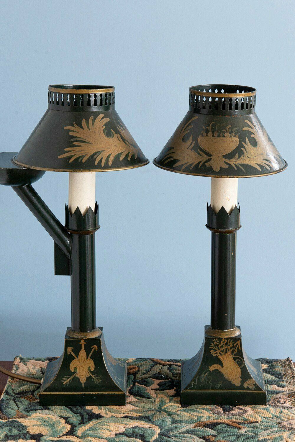 Pair Of French Tole Oil Lamps, Early 20th Century photo furniture