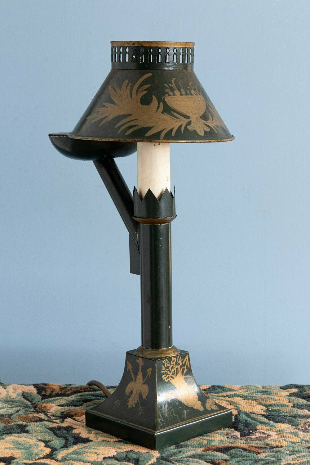 Pair Of French Tole Oil Lamps, Early 20th Century photo for sale
