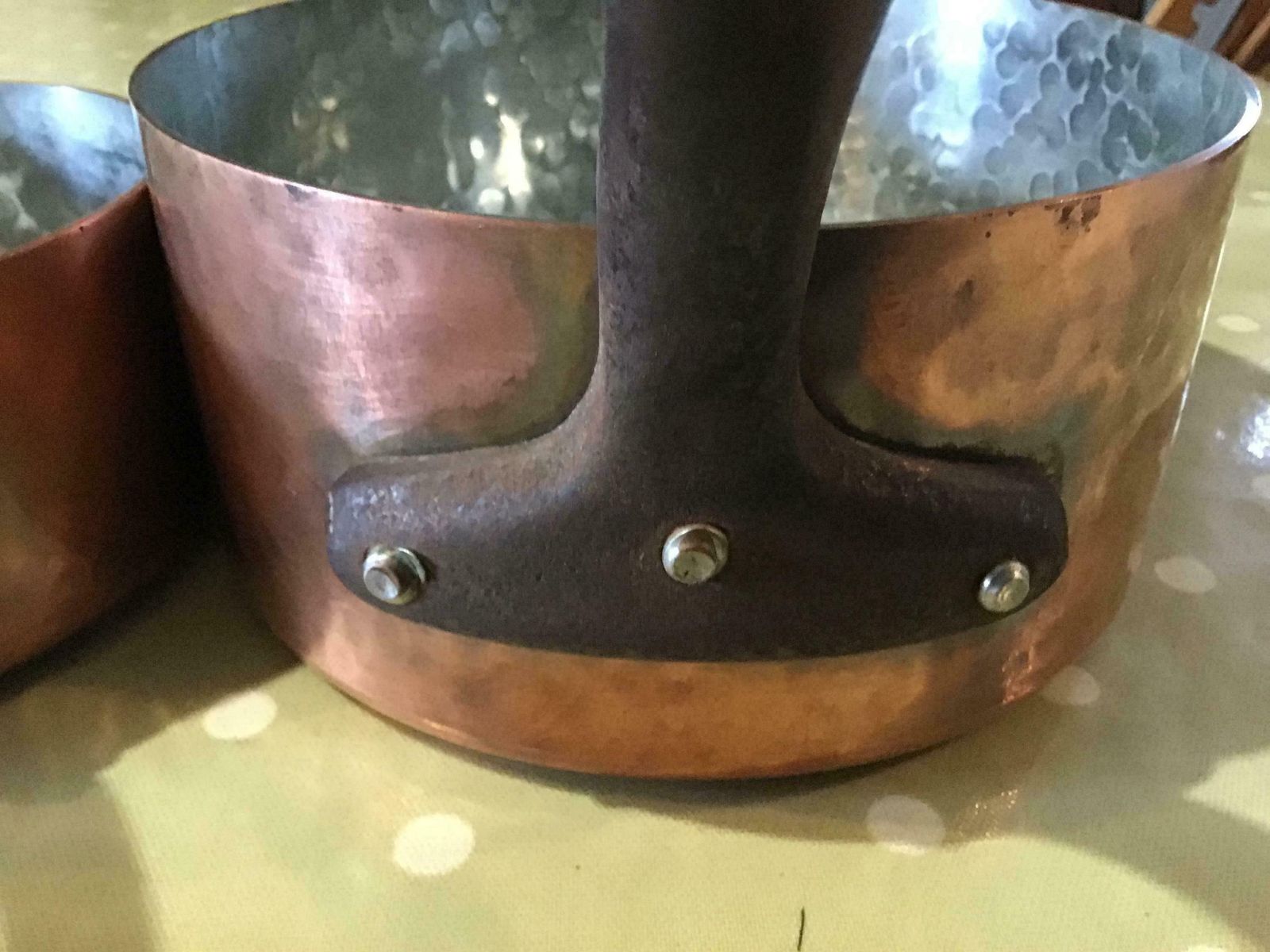 4 Copper Hammered Pans Stamped French Pots And Pans, Made In France, Country Kitchen, photo 263.0