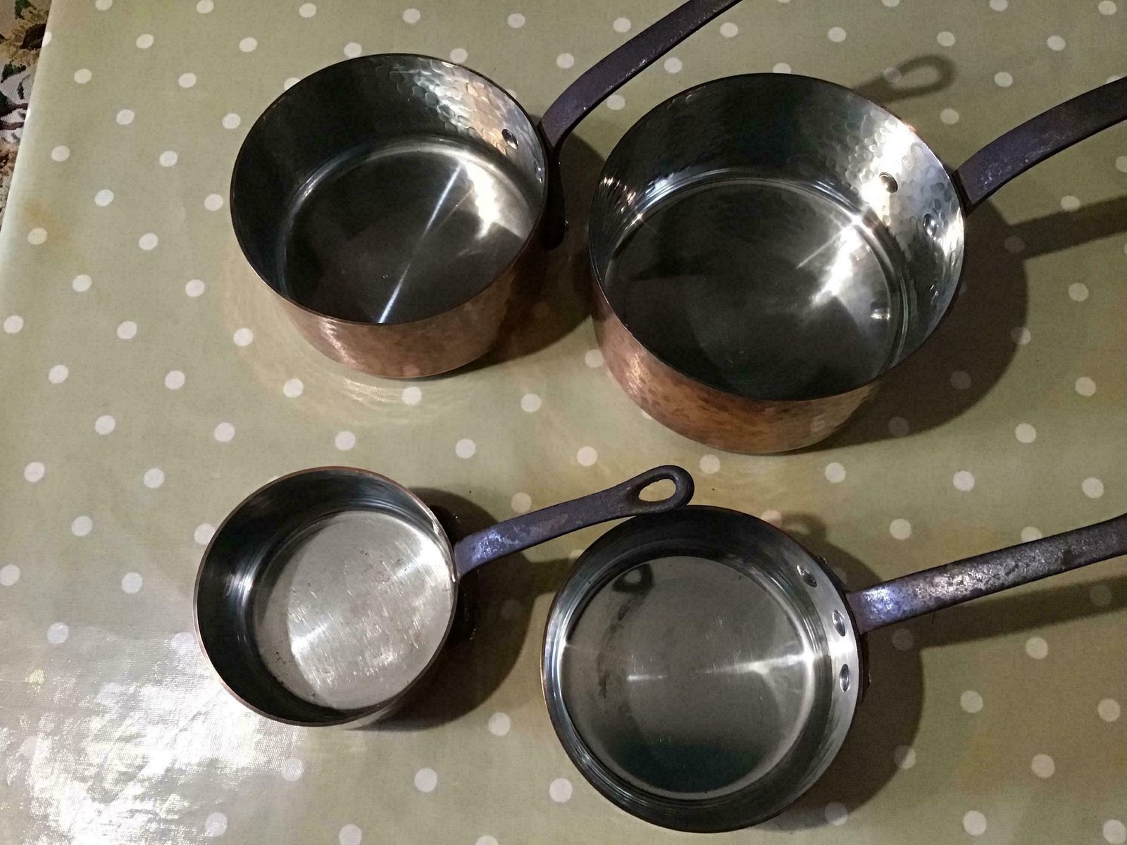 4 Copper Hammered Pans Stamped French Pots And Pans, Made In France, Country Kitchen, photo buy