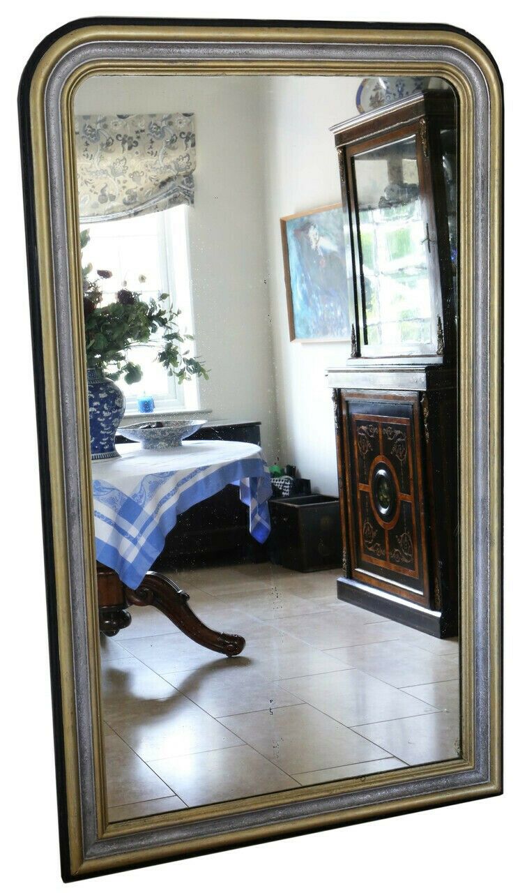 Antique 19th Century Very Large Quality Ebonised Silver Gilt Floor Wall Overmantle Mirror