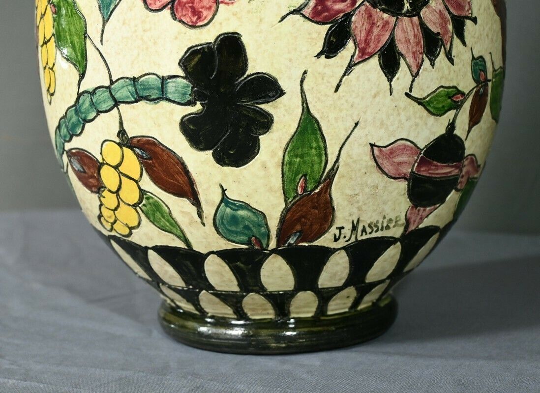 photo buy Polychrome Earthenware Vase, Signed J.Massier, Vallauris – Early 20th Century