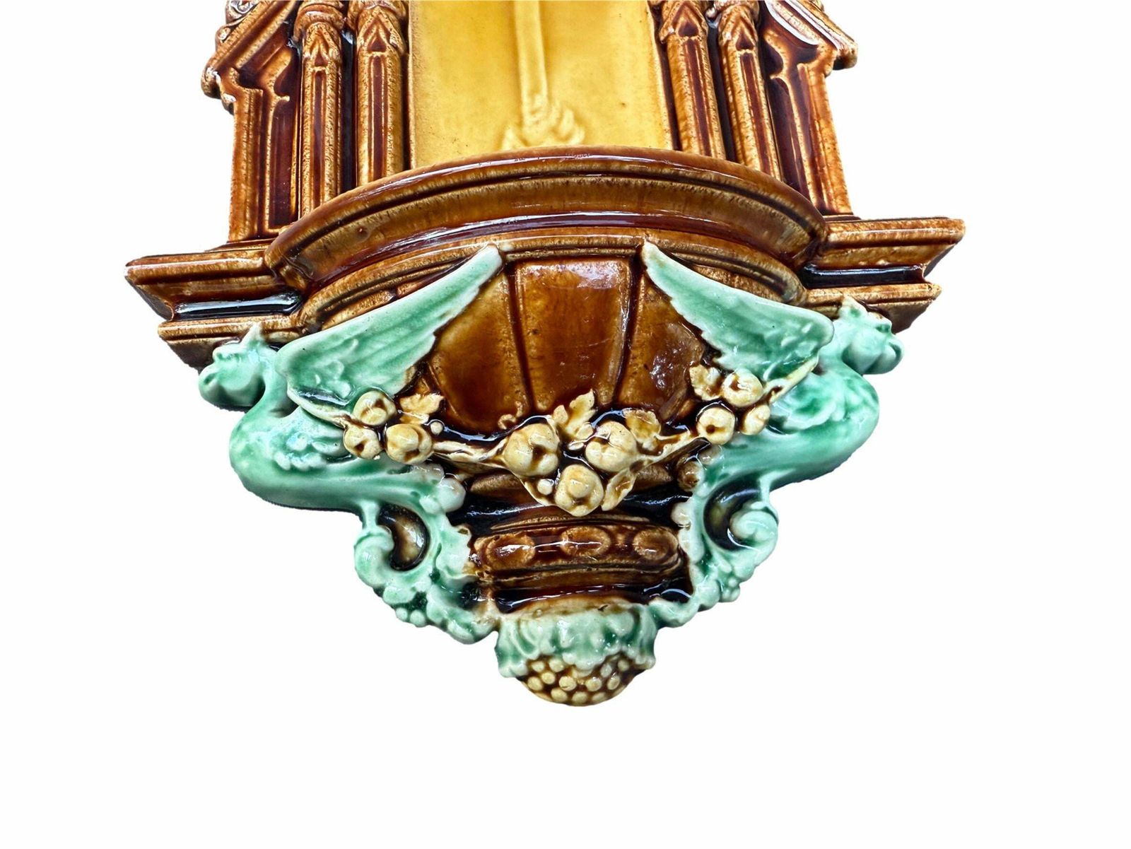 Antique Majolica Holy Water Font Choisy Le Roi 19th Gift Religious Decor photo vinterior