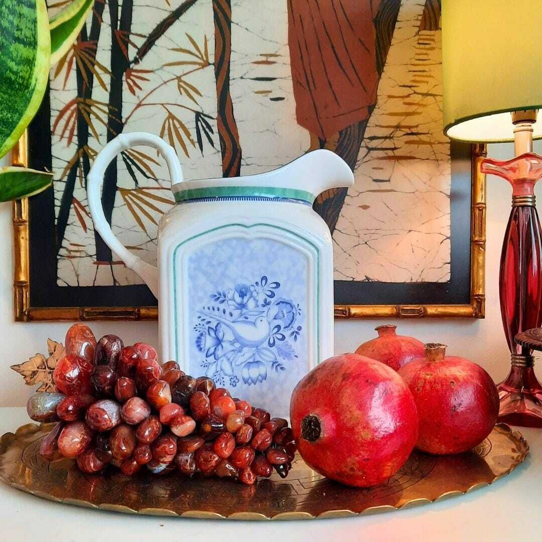 Large Villeroy And Boch Porcelain Jug With Floral And Birds Decoration, 80's Villeroy & Boch Jug photo furniture