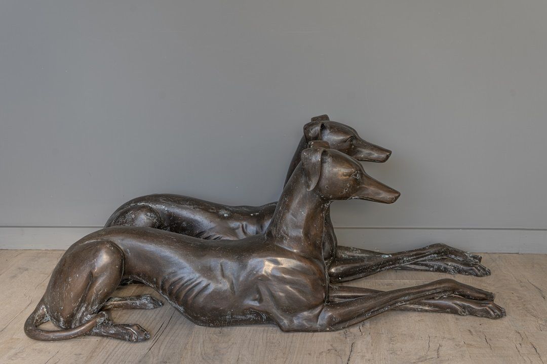 Pair Of Bronze Whippet Garden Statues photo for sale
