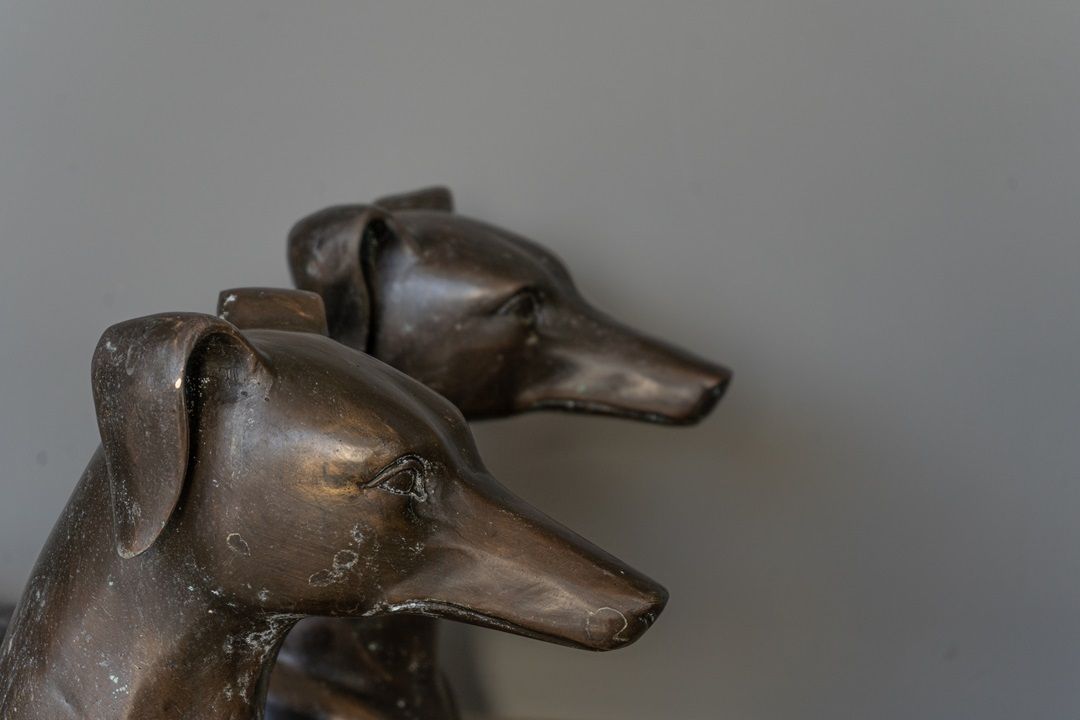 Pair Of Bronze Whippet Garden Statues photo vinterior