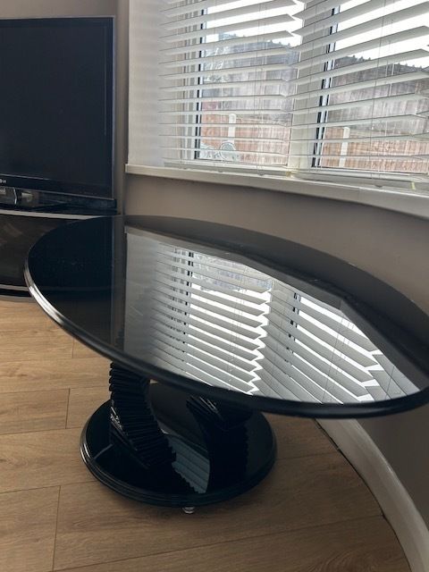 Spiral Black Glass Oval Coffee Table photo furniture