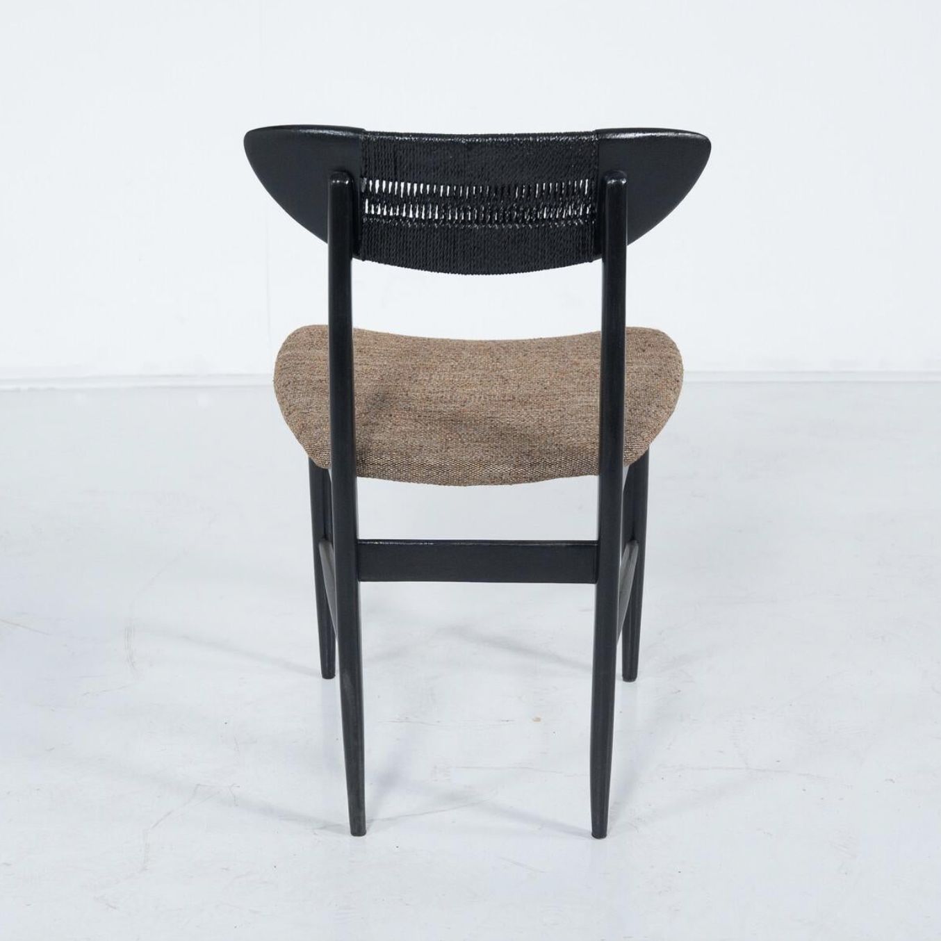 Mid Century Modern Set Of 4 Chairs By Hans Wegner, Black Wood And Rope, Denmark photo vintage