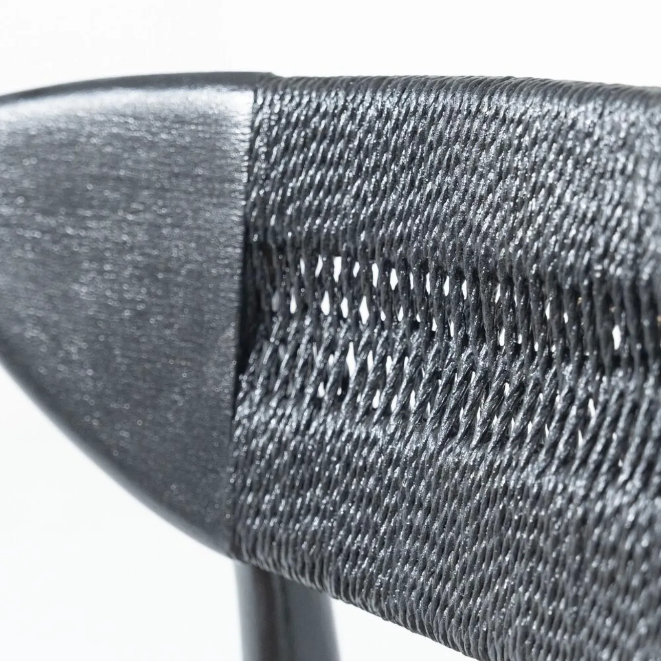 photo for sale Mid Century Modern Set Of 4 Chairs By Hans Wegner, Black Wood And Rope, Denmark