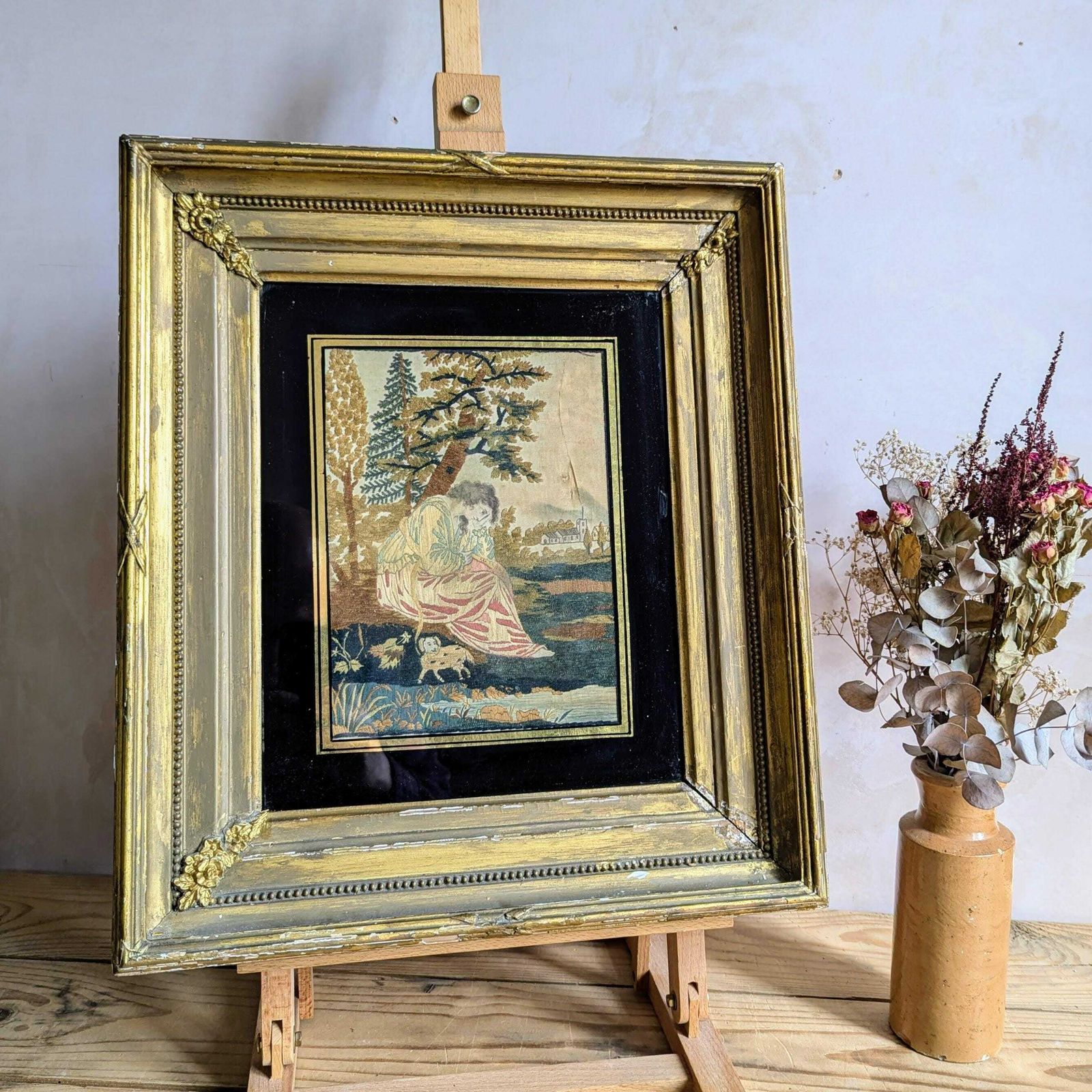 A Stunning Antique Georgian Silk Work Tapestry In Original Frame C1800