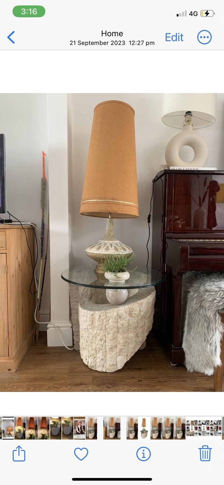 1980s Postmodern Natural Mactan Stone Accent / End Table With Glass Top photo furniture