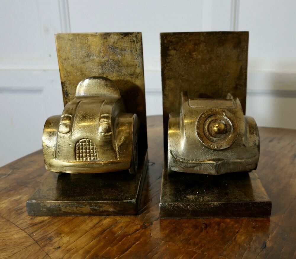 Vintage Model Car A Pair Of Brass Bookends photo vinterior