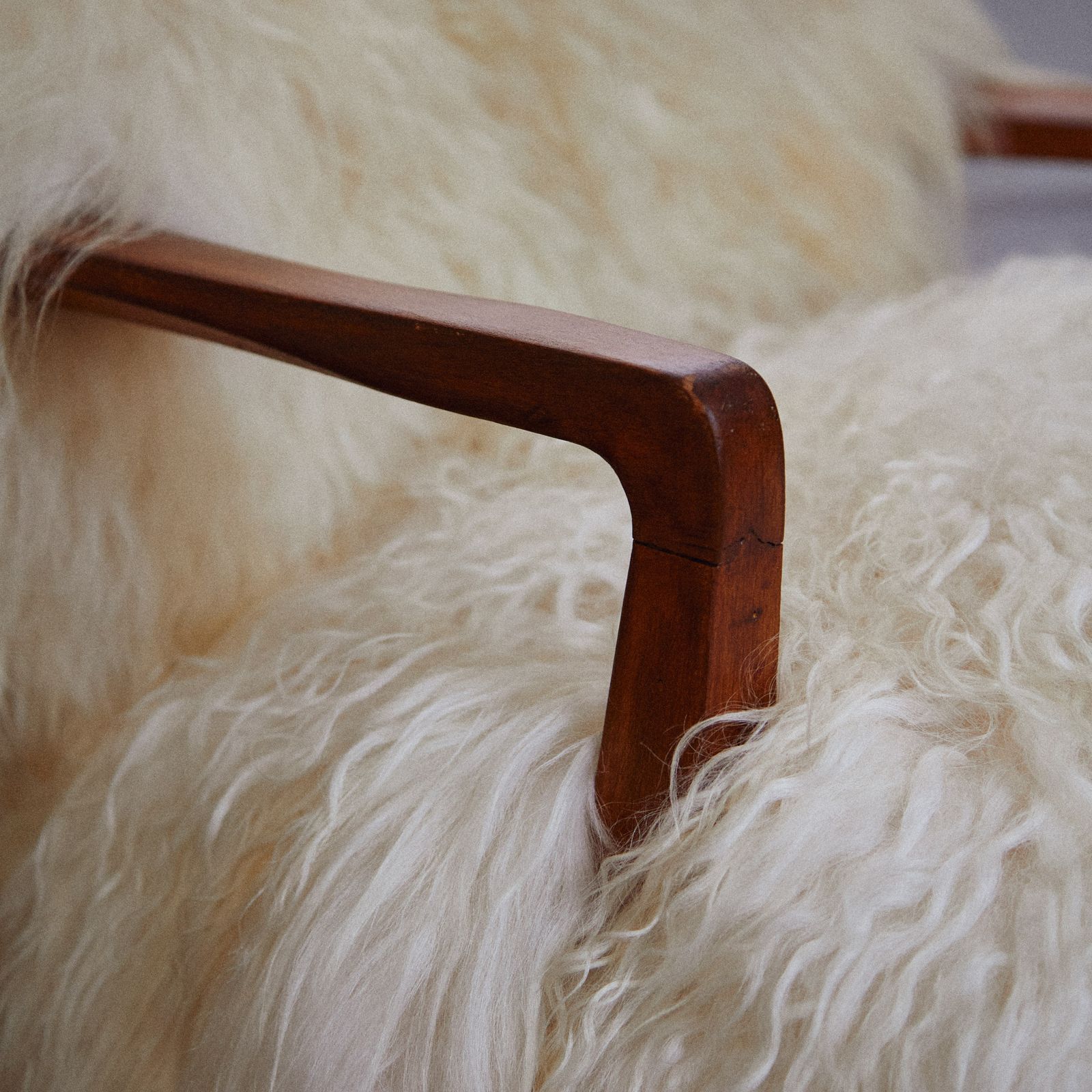 The Three Sheep Chair 1930s Mid Century Modern Armchair With Long Haired Icelandic Sheepskin photo furniture