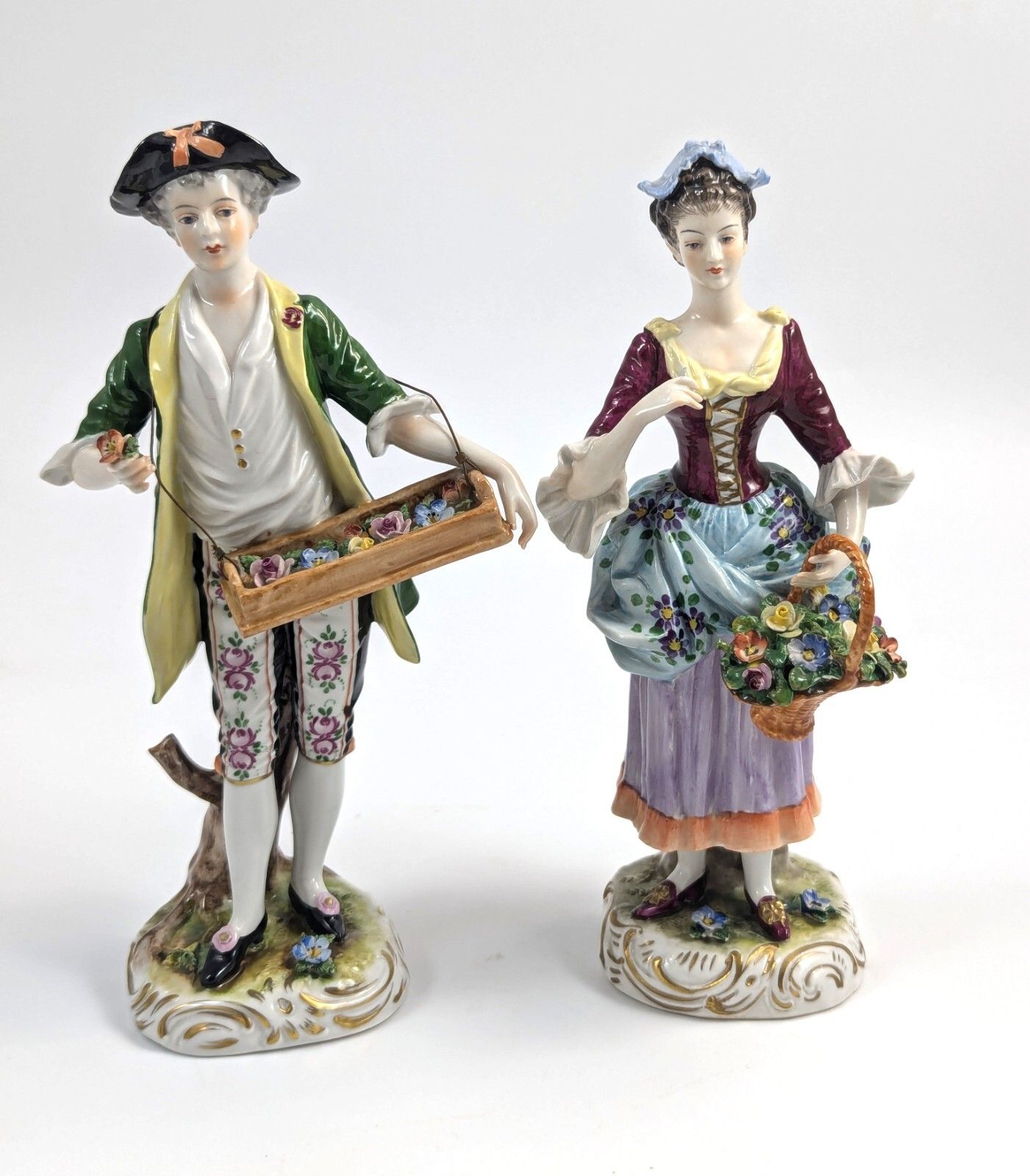 Porcelain Figurines Of Flower Sellers By Volkstedt, Germany