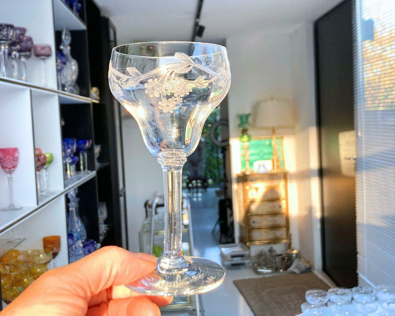 Crystal French Cordial Glasses | 2pcs | Engraved Floral Art Deco photo 95.0