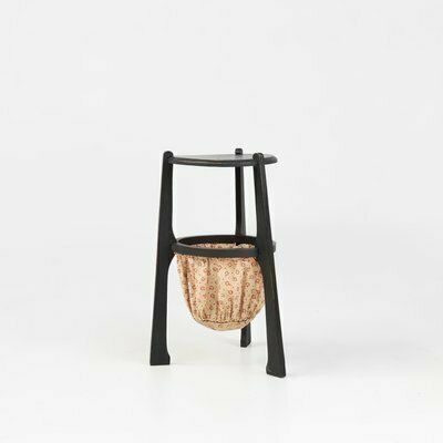 Art Nouveau Side Table In Blackened Wood With Storage Basket, Belgium, 1890s