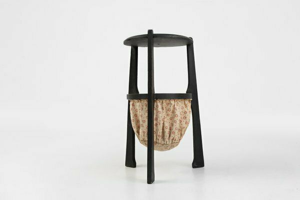 photo for sale Art Nouveau Side Table In Blackened Wood With Storage Basket, Belgium, 1890s