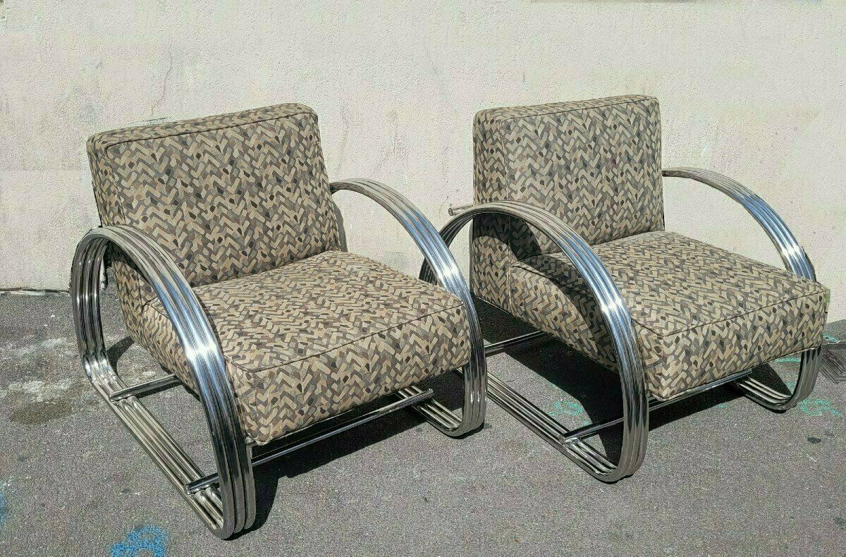 Ralph Lauren, Pair Of Large Chrome Armchairs, Xxth Century
