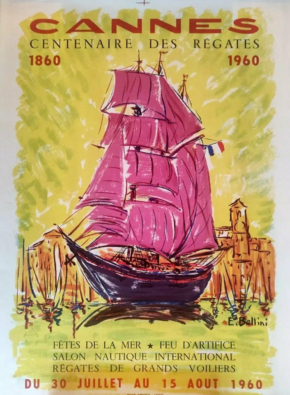 Cannes   Centenary Of The Ship Regatta 1860 1960 Original Vintage Poster