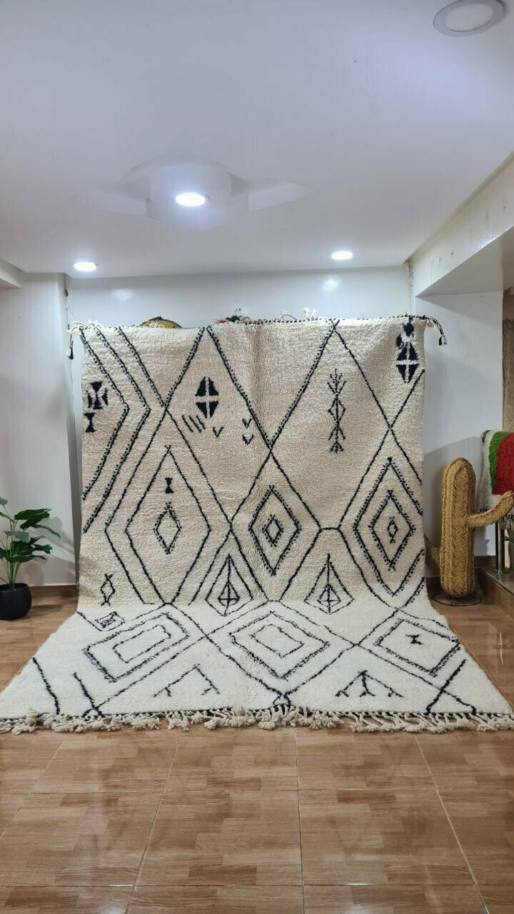 Authentic Moroccan Beni Ouarain Rug With Geometric Berber Symbols – Handwoven Wool Carpet 300x200 Cm photo furniture