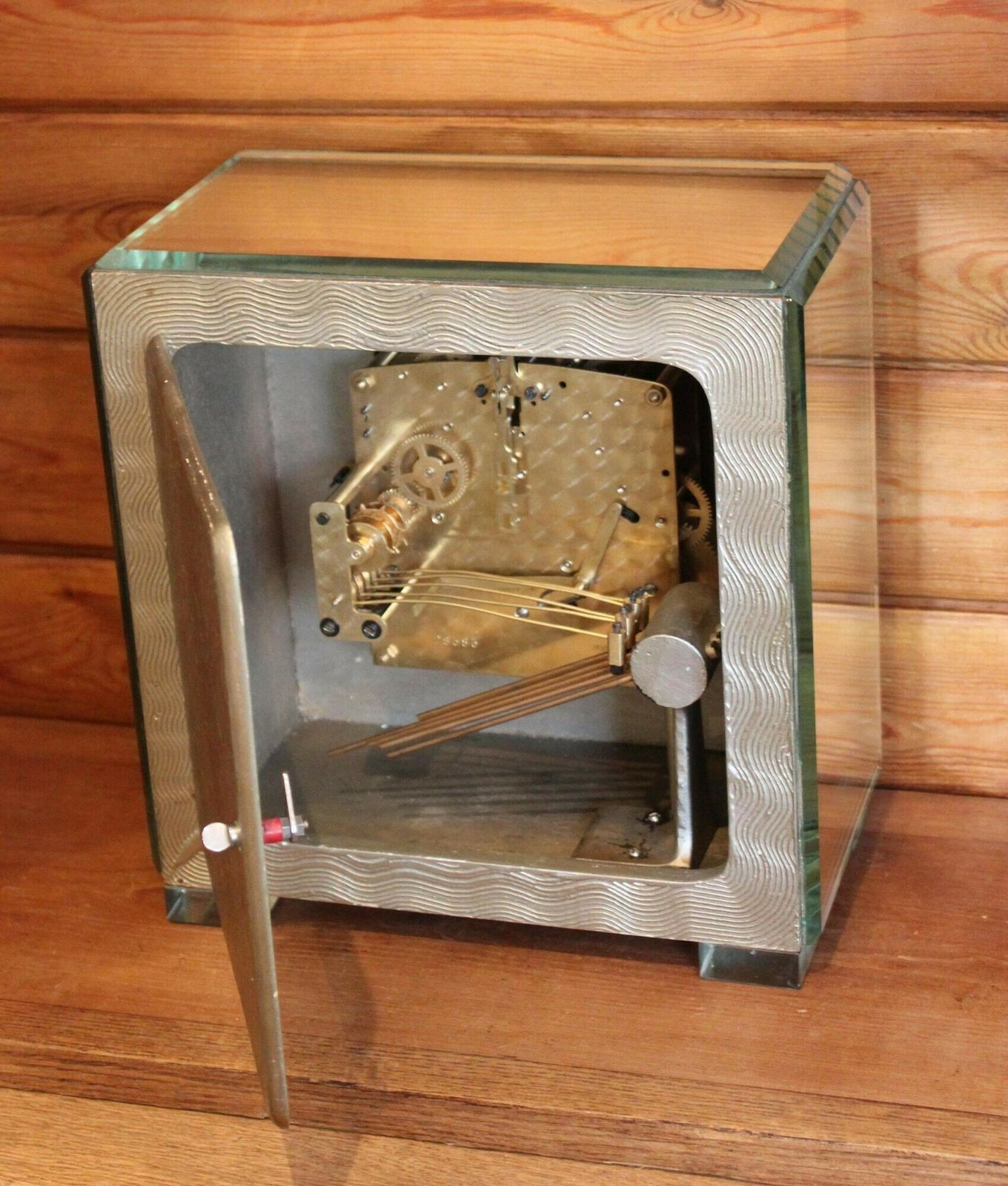 950.0 Unusual Art Deco Glass Westminster Chiming Mantel Clock photo