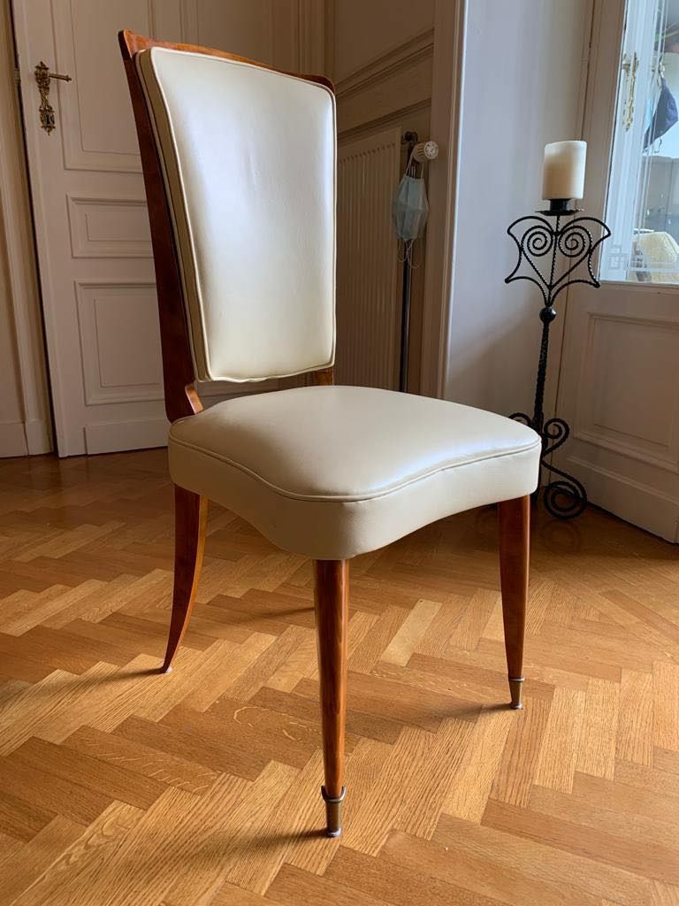 Set Of Six Art Deco Flesh In Stained Beech And Ivorian Leather photo Furniture