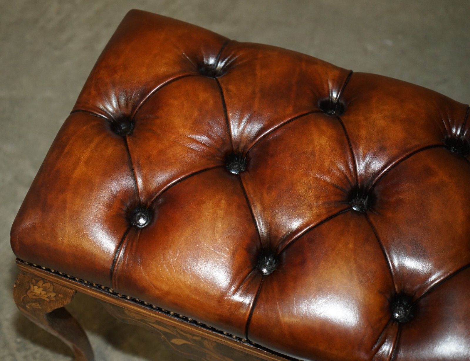 Antique Dutch Circa 1860 Brown Leather Rosewood Chesterfield Stool Piano Bench photo 2950.0