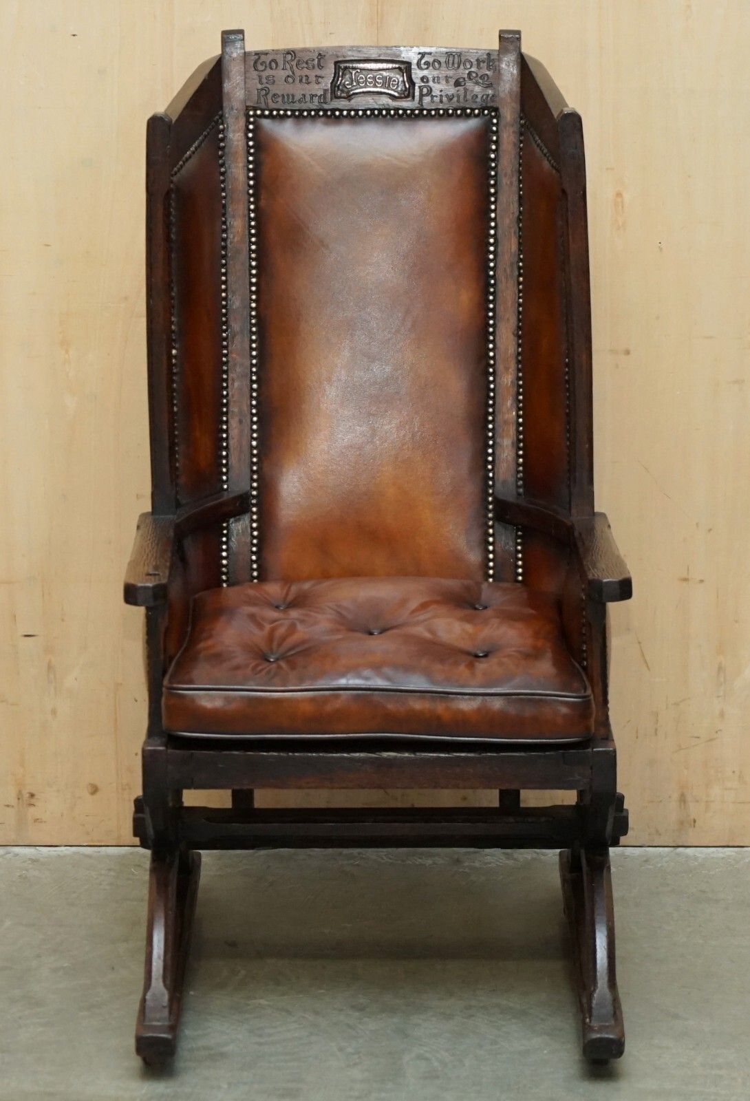 Museum Quality Carved Circa 1700 Antique Restored Brown Leather Jessie Armchair photo for sale