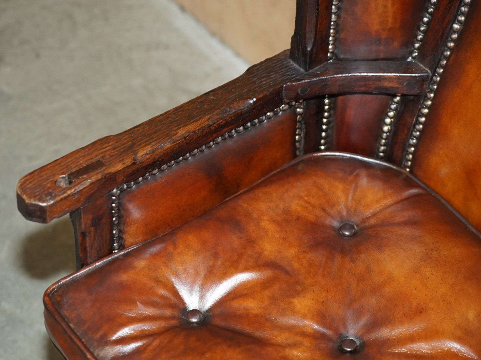 Furniture Museum Quality Carved Circa 1700 Antique Restored Brown Leather Jessie Armchair photo
