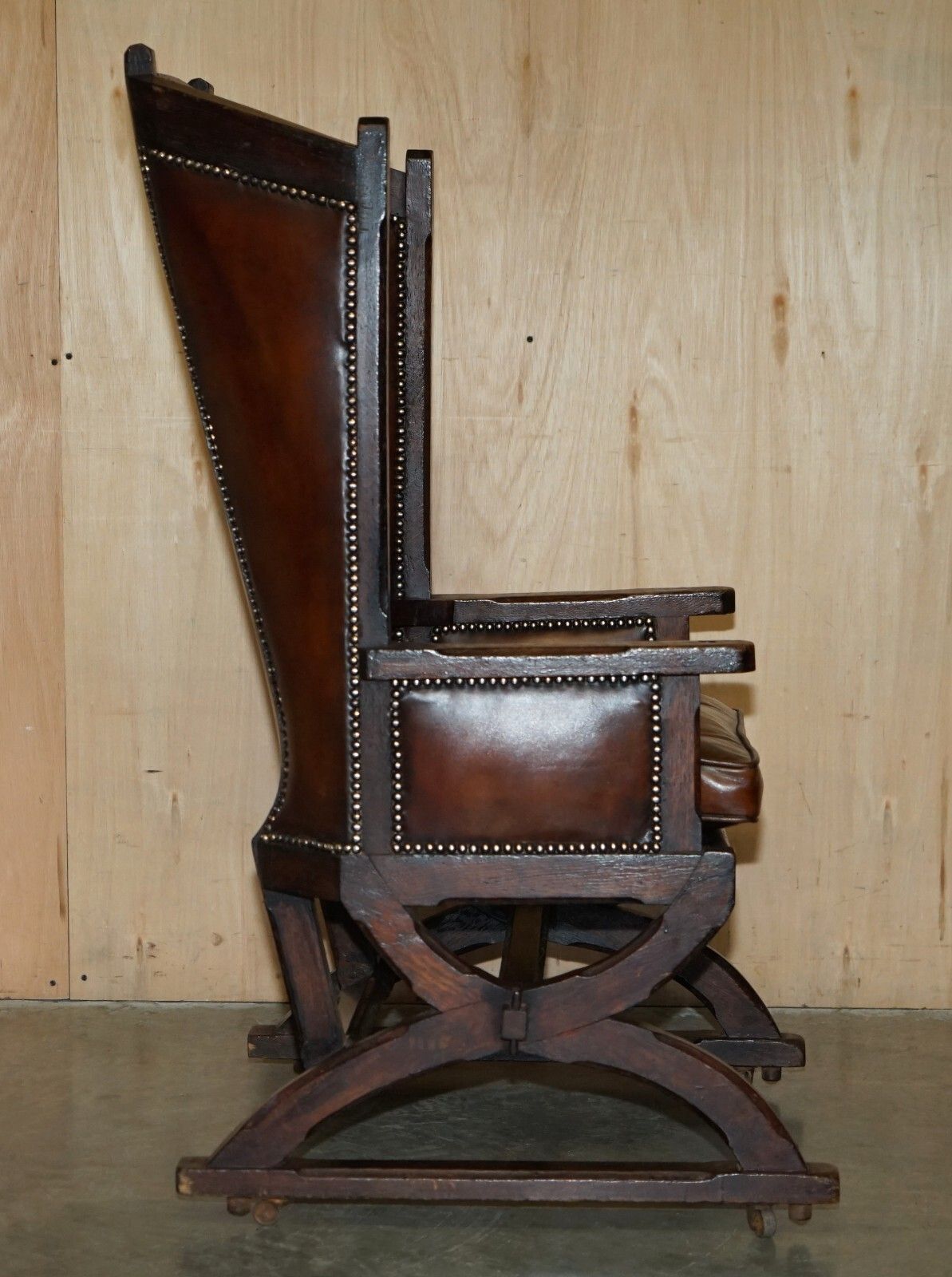 photo buy Museum Quality Carved Circa 1700 Antique Restored Brown Leather Jessie Armchair
