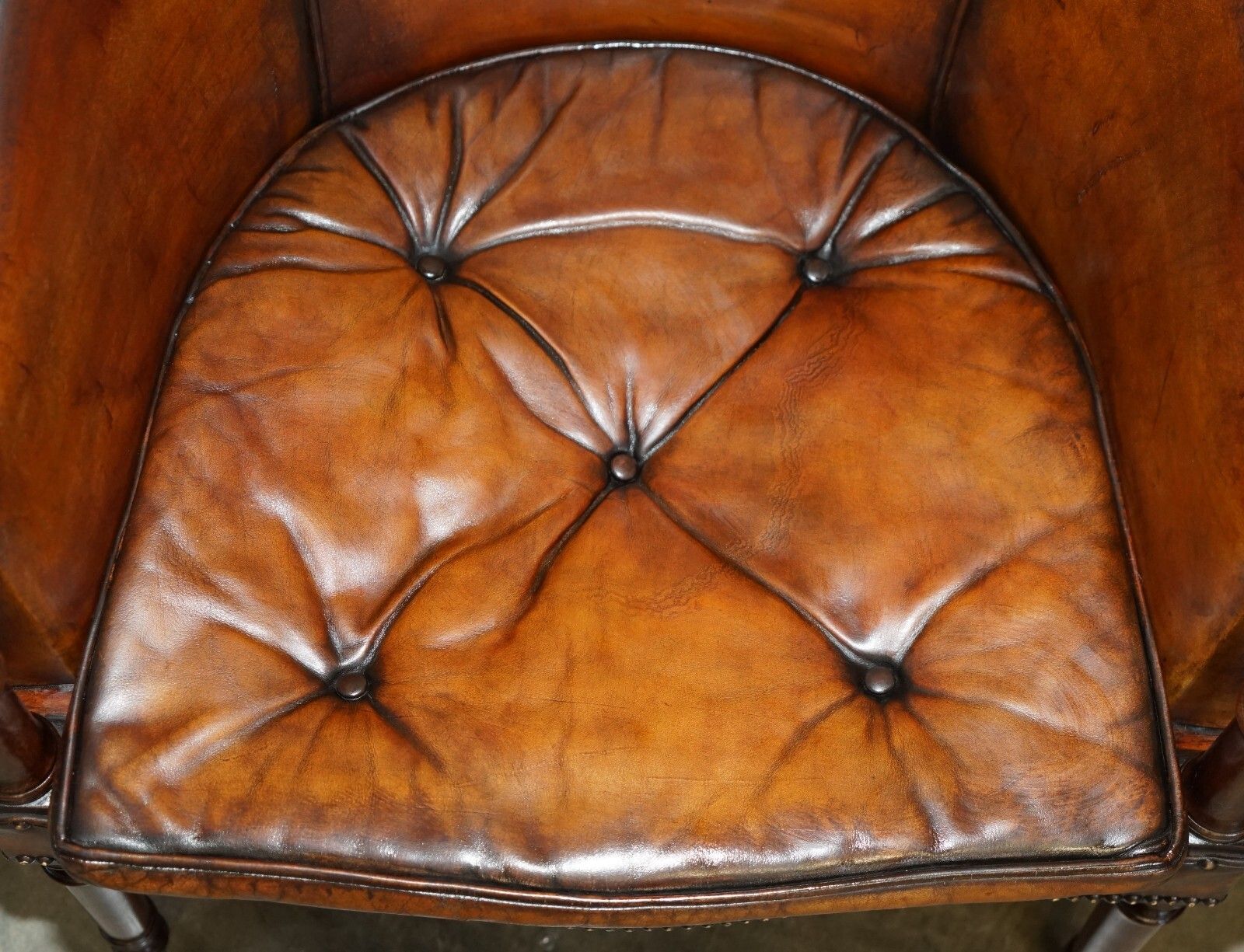 Pair Of Hand Dyed Brown Leather Thomas Chippendale Chesterfield Tub Armchairs photo buy