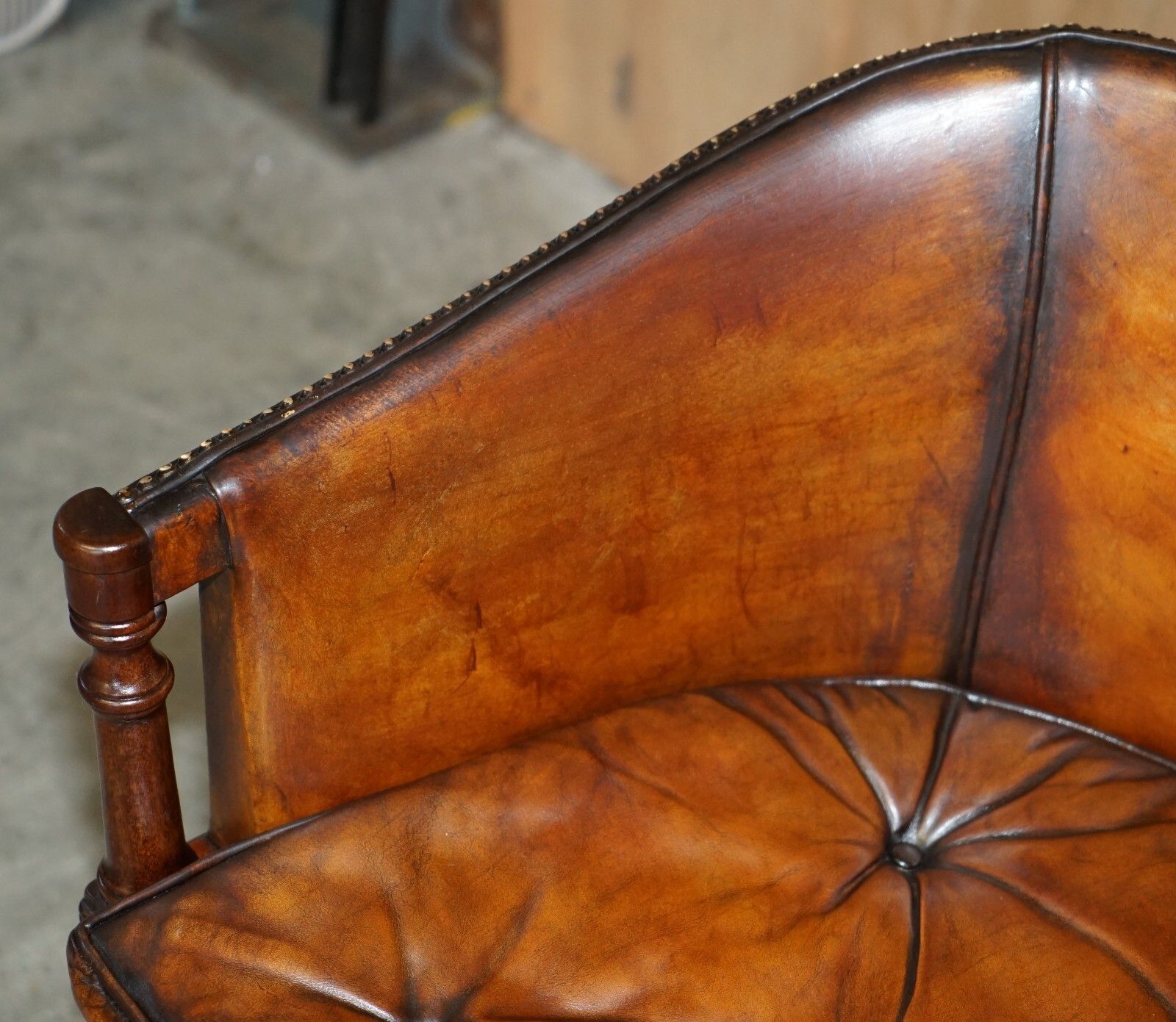 Pair Of Hand Dyed Brown Leather Thomas Chippendale Chesterfield Tub Armchairs photo vintage