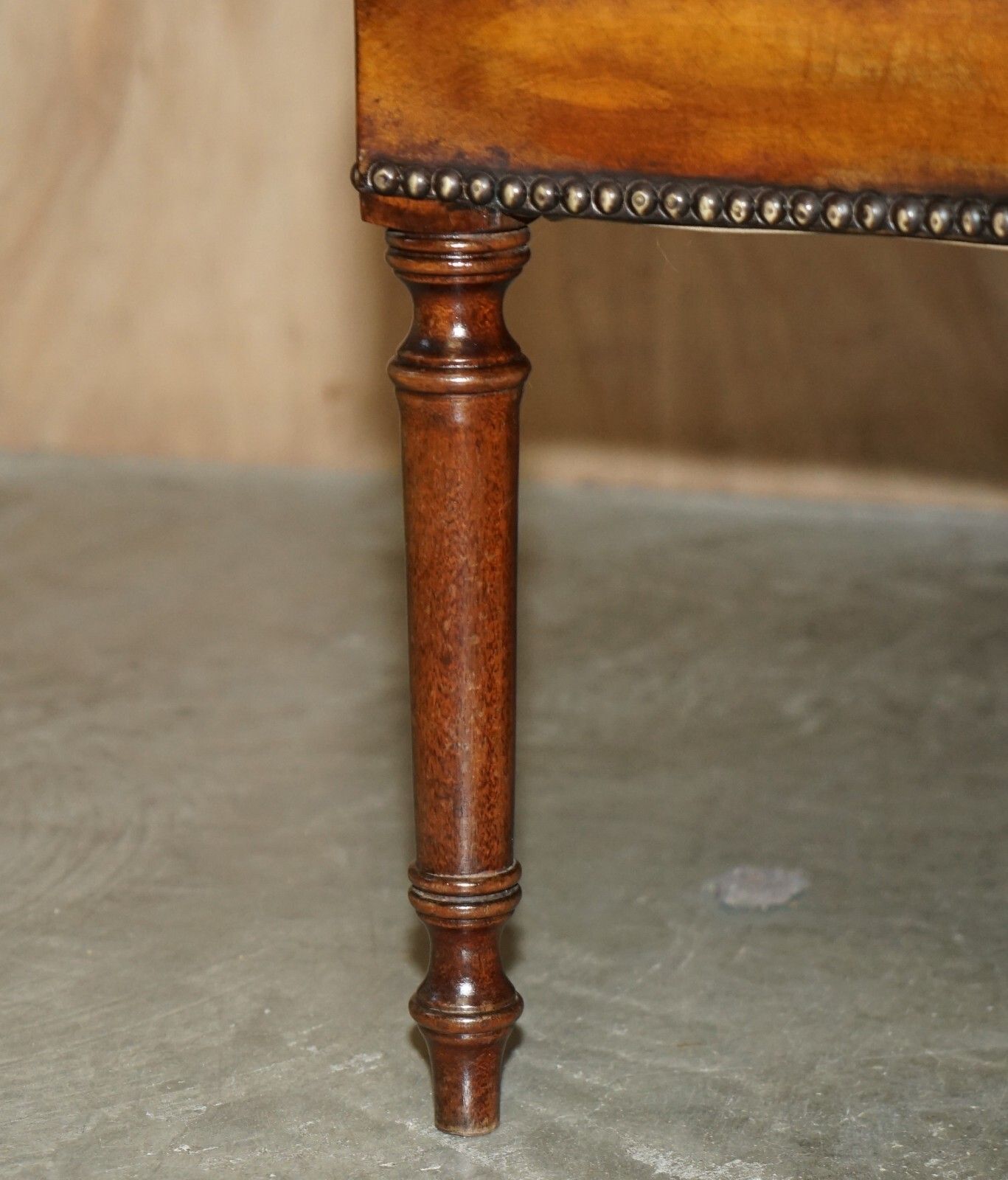 Furniture Pair Of Hand Dyed Brown Leather Thomas Chippendale Chesterfield Tub Armchairs photo