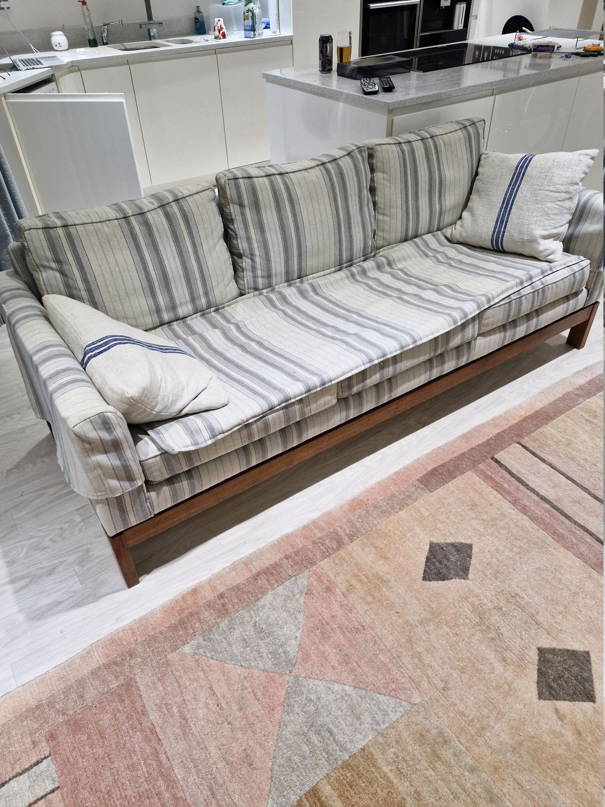 Original 1960's Conrad Cubist 3 Piece Suite. Oak Framed With Fire Retardant Fabric