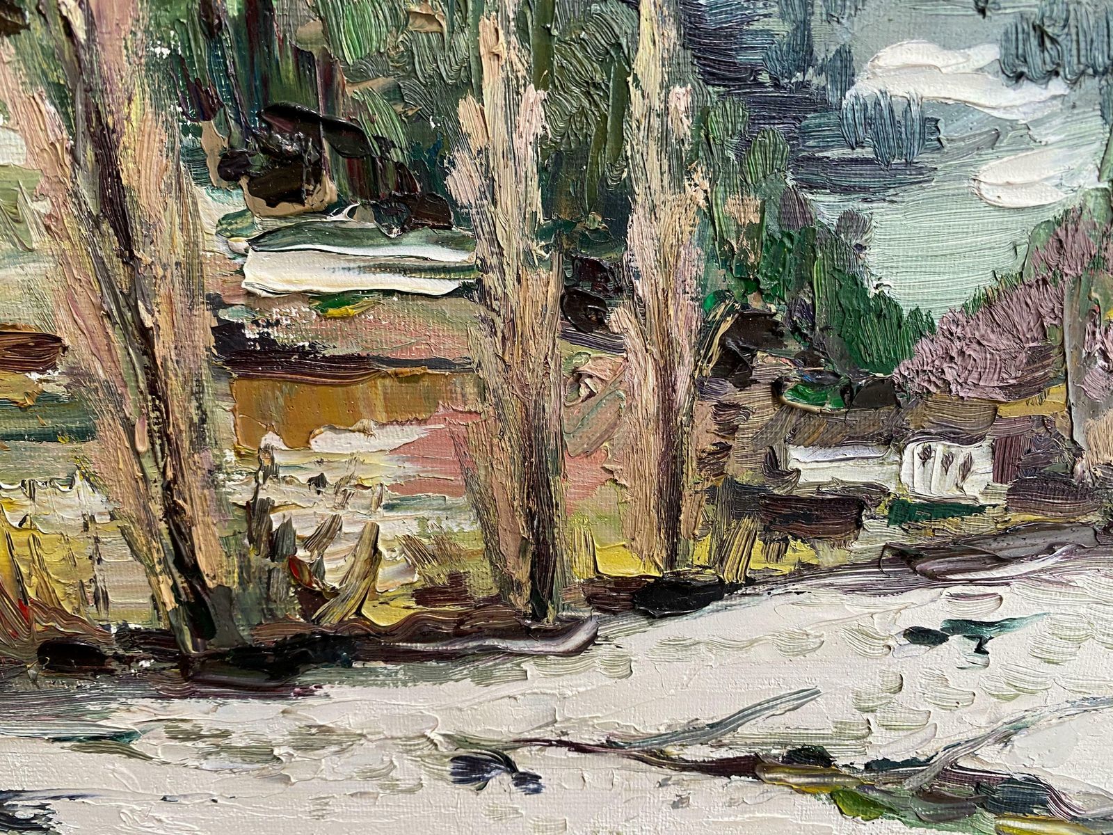 Vintage Framed Original Oil On Canvas "Andorra Snowy Alpes" photo vinterior