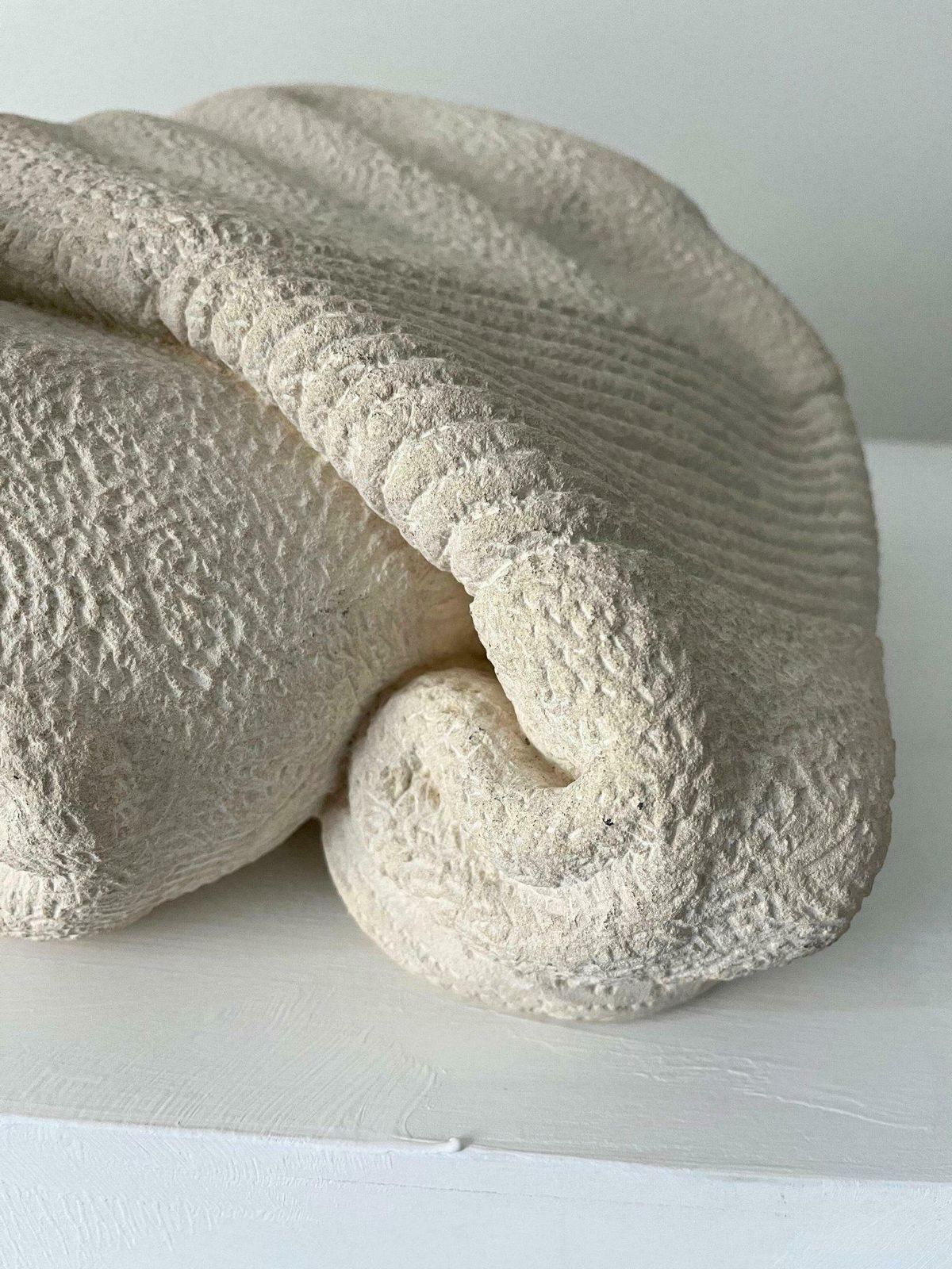 Stone Towel Sculpture Hand Carved And Chiselled In Raw Limestone Abstract Modern Art photo vinterior