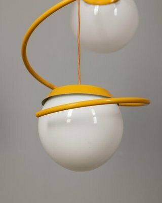Vintage Italian Space Age Yellow Metal And Glass Hanging Light, 1970s photo vinterior