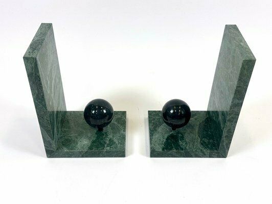 French Art Deco Green Marble Bookends With Balls, 1930s, Set Of 2 photo for sale