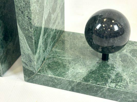photo furniture French Art Deco Green Marble Bookends With Balls, 1930s, Set Of 2