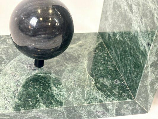 photo for sale French Art Deco Green Marble Bookends With Balls, 1930s, Set Of 2